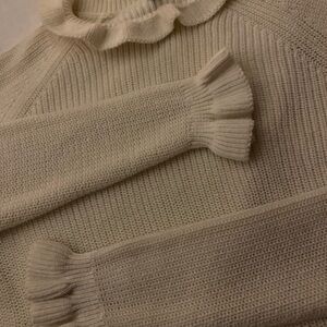 H&M Cream Cowl Neck Sweater with Ribbed Texture and Ruffled Details